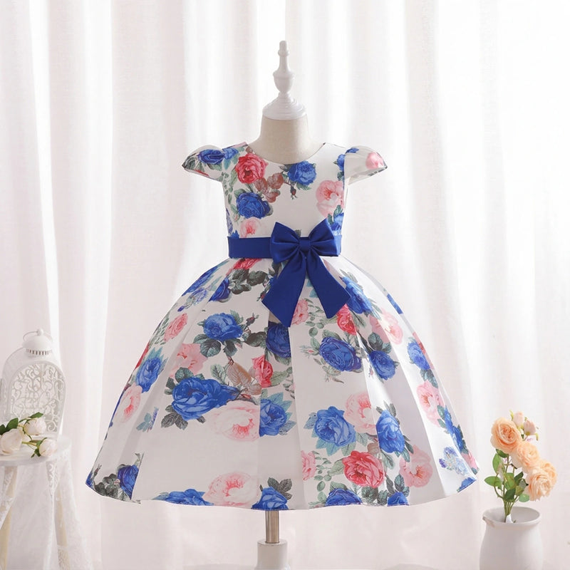 Girls Blue Floral Printed Cap Sleeve Fit & Flare Party Wear Dress Party Dresses Blue 2-3 Y