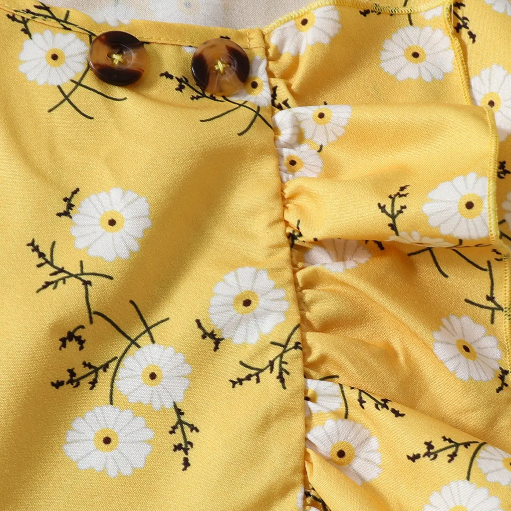 Girls Yellow Floral Ruffle Top With Pants Sets Sets