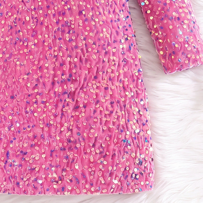 Girls Pink Sequin Embellished Partywear Dress Casual Dresses
