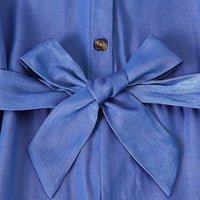 Girls Blue Solid Long Sleeves Overall Jumpsuit Jumpsuits