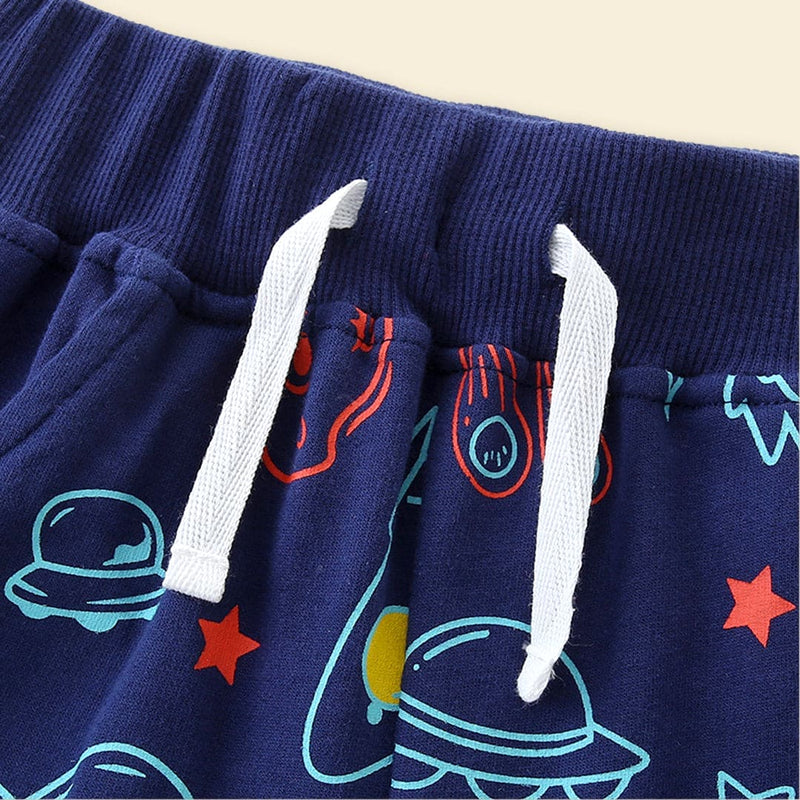 Boys Space Ship Printed Rib Waist Shorts Shorts   