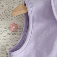 Girls Purple 3D Flower Applique Sleeveless Top With Flared Denim Pants Set Sets
