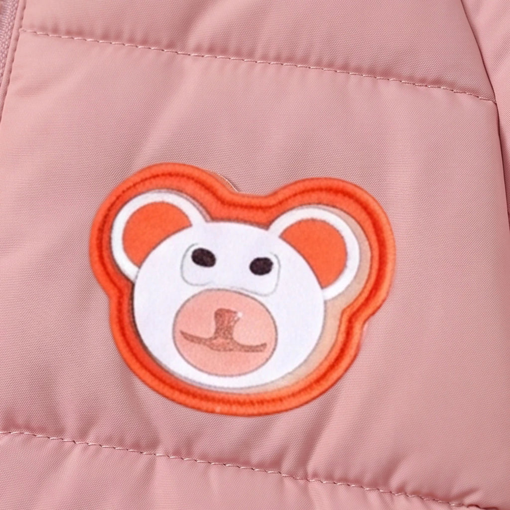 Girls Pink Bear Ear On Hood Quilted Zip-up Jacket Coats & Jackets
