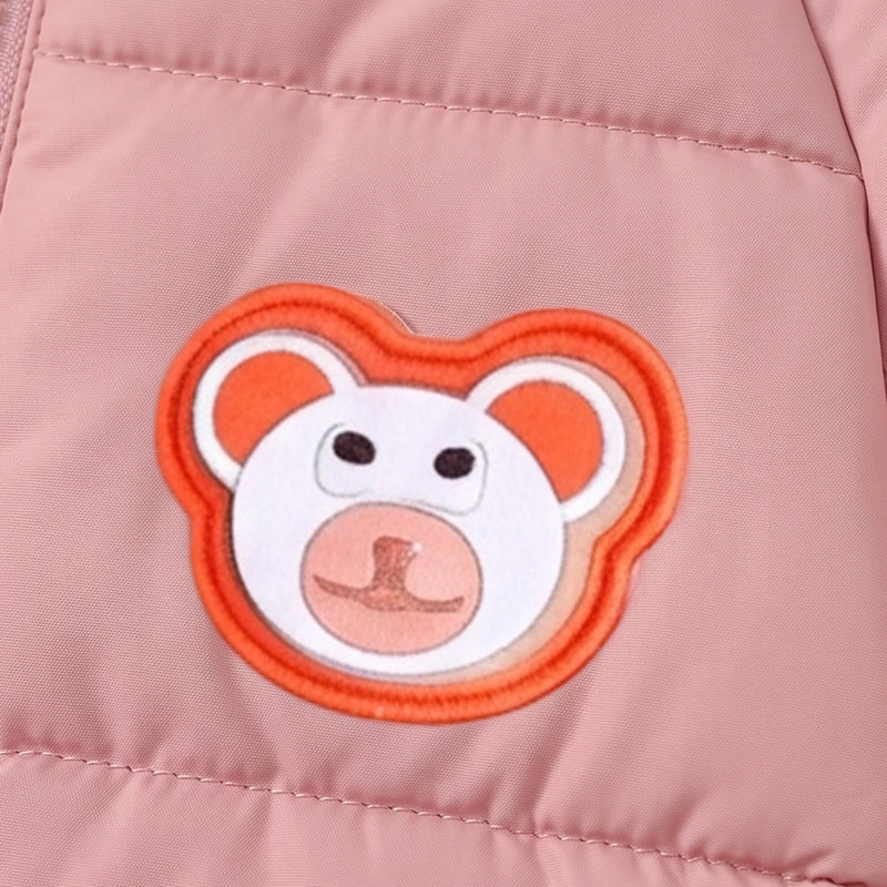 Girls Pink Bear Ear On Hood Quilted Zip-up Jacket Coats & Jackets