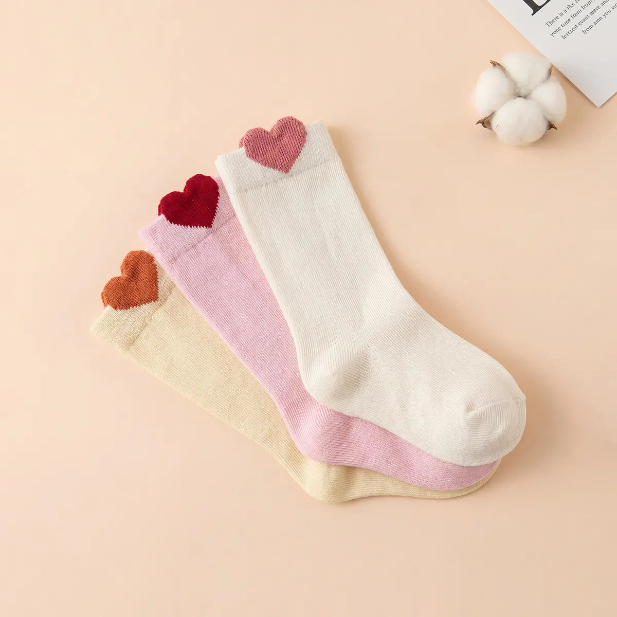 Pack of 3 Girls Multicolour Heart Design Ankle Length Socks Socks Multicolor 0-1 Y
