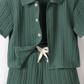 Boys Green Stripe Short Sleeves Shirt With Shorts Co-ord Sets Sets