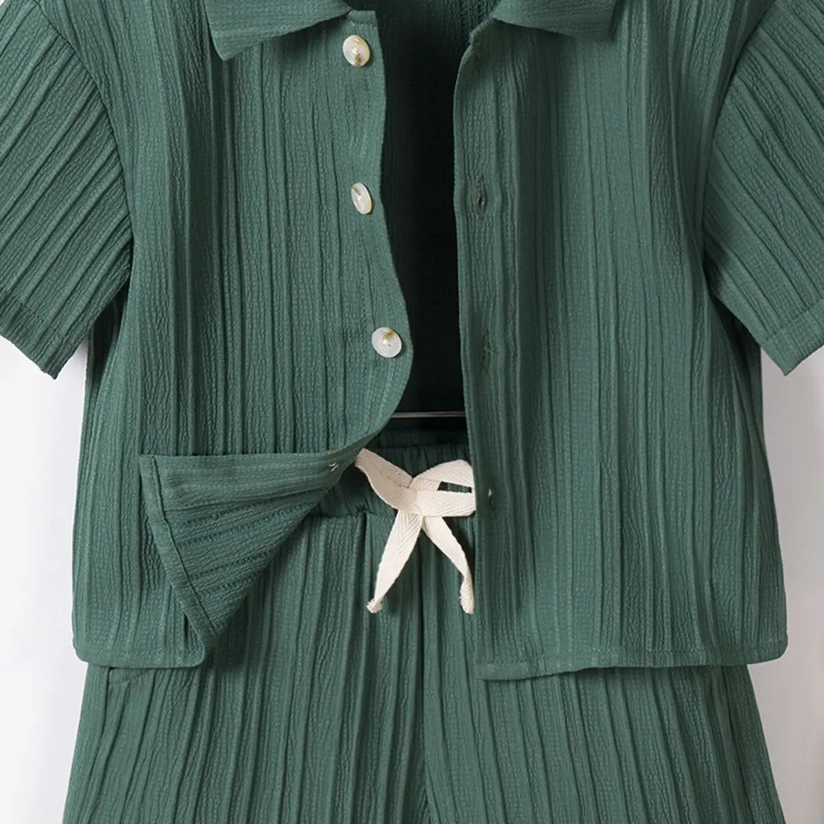 Boys Green Stripe Short Sleeves Shirt With Shorts Co-ord Sets Sets