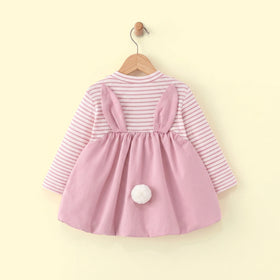Girls Pink Striped Long Sleeve Balloon Dress Casual Dresses