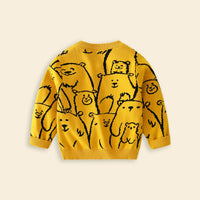 Boys Mustard Self-Design Allover Bear Pattern Knitted Sweater Sweaters & Cardigans