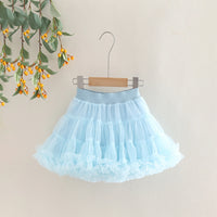 Girls Ruffle Sleeveless Top With Sky Blue Tiered Tulle Skirts Set Sets