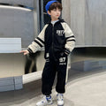 Boys Black Alphanumeric Printed Oversized Hooded Zipper Jacket With Jogger Sets Sets Black 5-6 Y