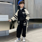 Boys Black Alphanumeric Printed Oversized Hooded Zipper Jacket With Jogger Sets