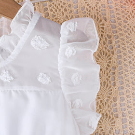 Girls White Floral Printed Fit & Flare Flutter Sleeve Dress Casual Dresses