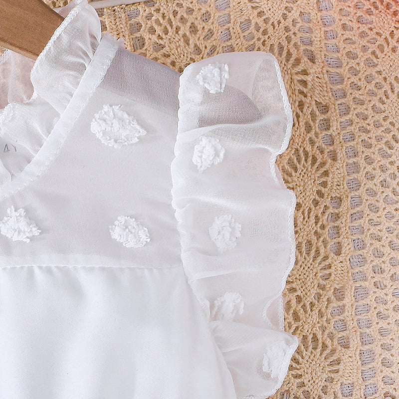 Girls White Floral Printed Fit & Flare Flutter Sleeve Dress Casual Dresses