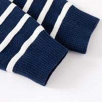 Boys Navy Blue Regular Sweater With Self Design Stripe Patterns Sweaters & Cardigans