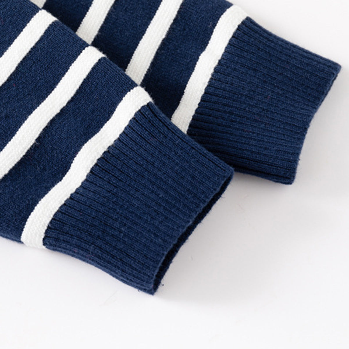 Boys Navy Blue Regular Sweater With Self Design Stripe Patterns Sweaters & Cardigans
