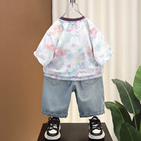 Boys Multicolour Typography Print Short Sleeve T-Shirt With Distressed Denim Shorts Sets 2 pc. Sets