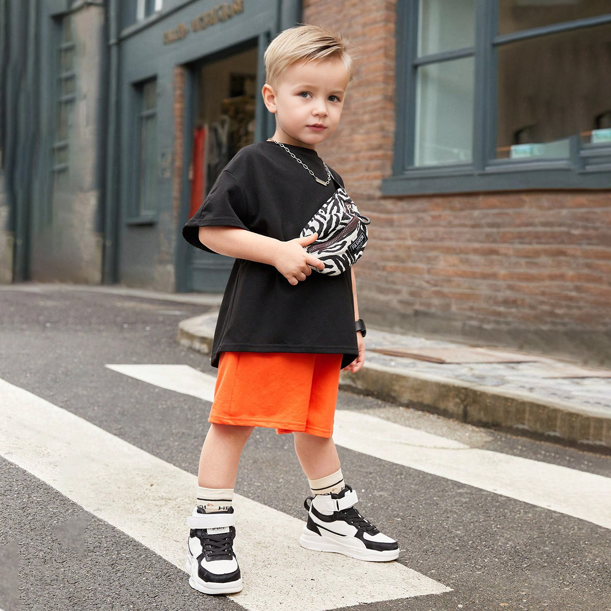Boys Black Back Typographic Printed T-Shirt With Shorts Set 2 pc. Sets