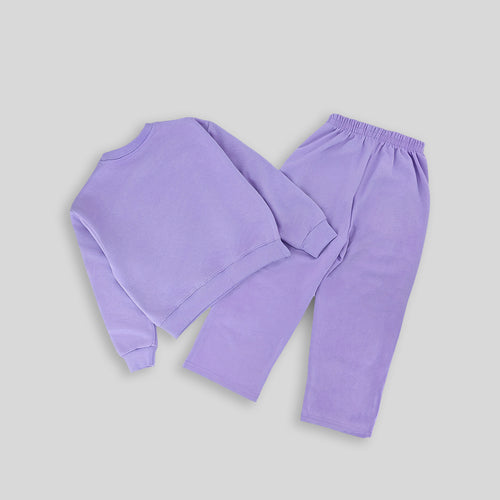 Girls Purple Typographic Printed Winter Sweatshirt With Pants Sets 2 pc. Sets