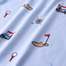 Boys Sky Blue Golf Print Short Sleeve T-Shirt With Checked Shorts Sets Sets