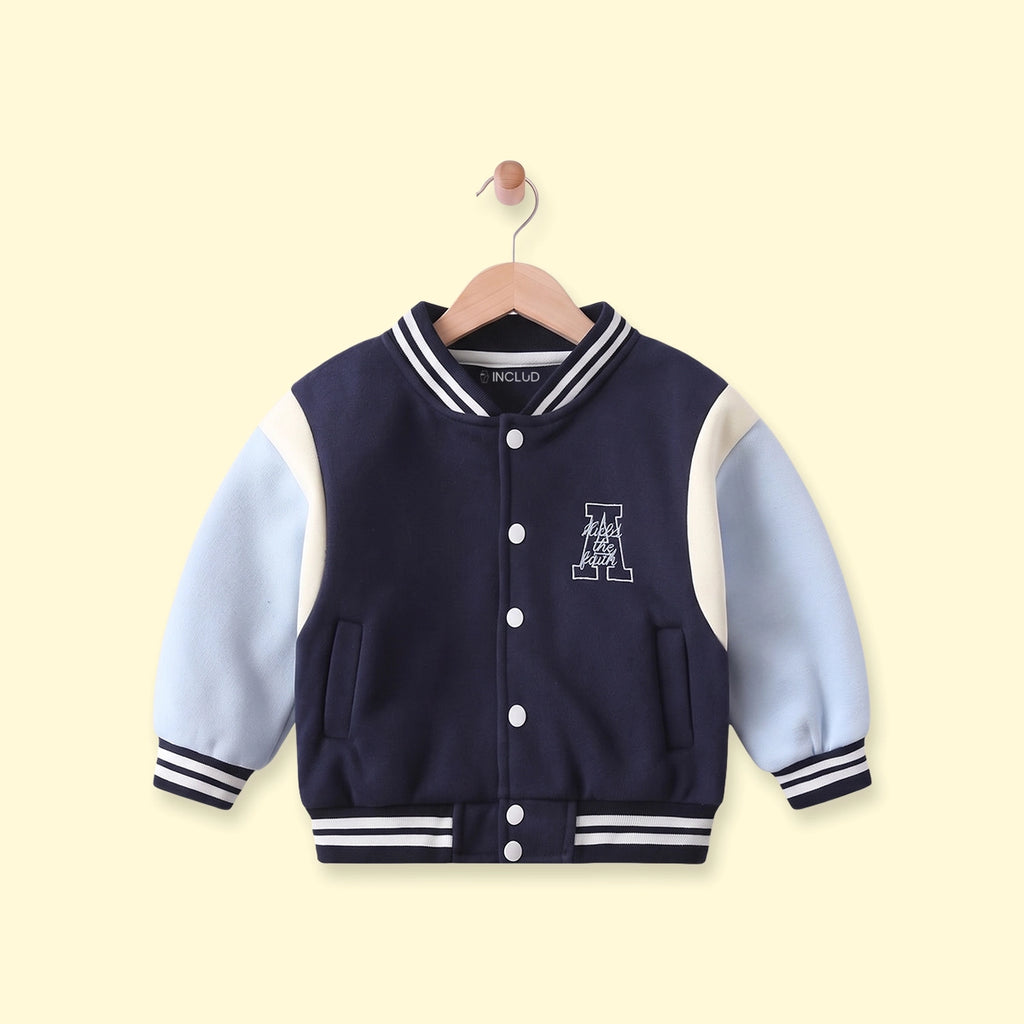 Boys Navy Blue Embroidered Long Sleeve Varsity Jacket Coats & Jackets Navy Blue 1-2 Y