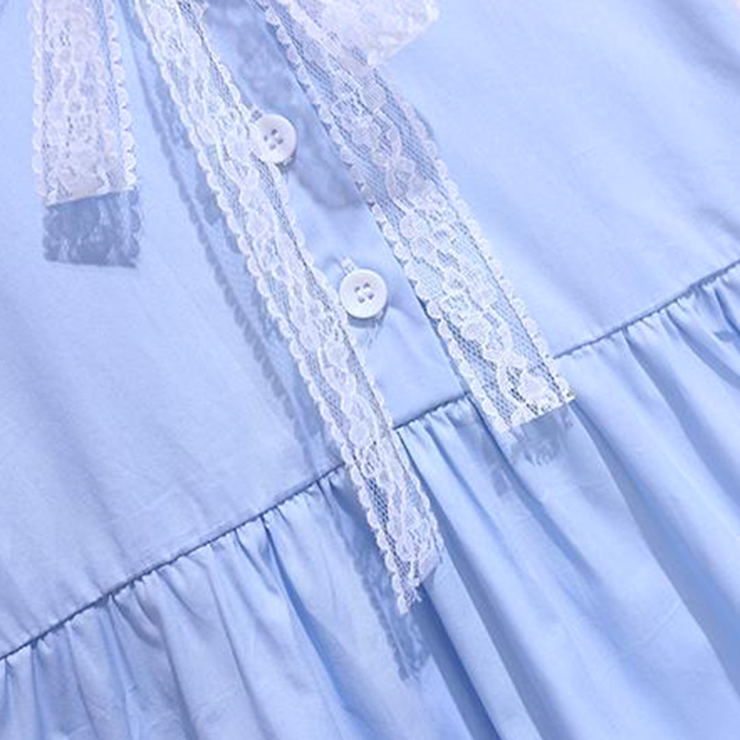 Girls Puff Sleeve Peter Pan Collar Fit & Flare Dress Casual Dresses   