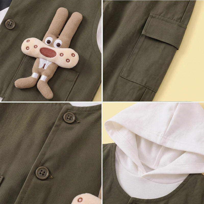 Boys Olive Green Vest & Pants With Hoodie Sets 3 pc. Sets