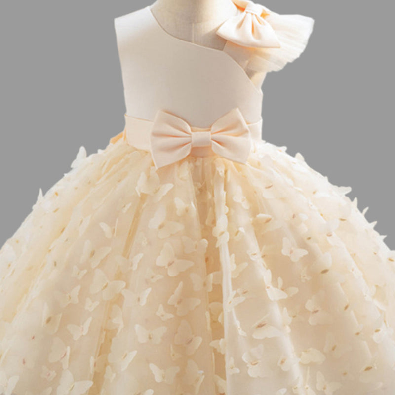 Girls Butterfly Applique Sleeveless Party Dress Party Dresses   