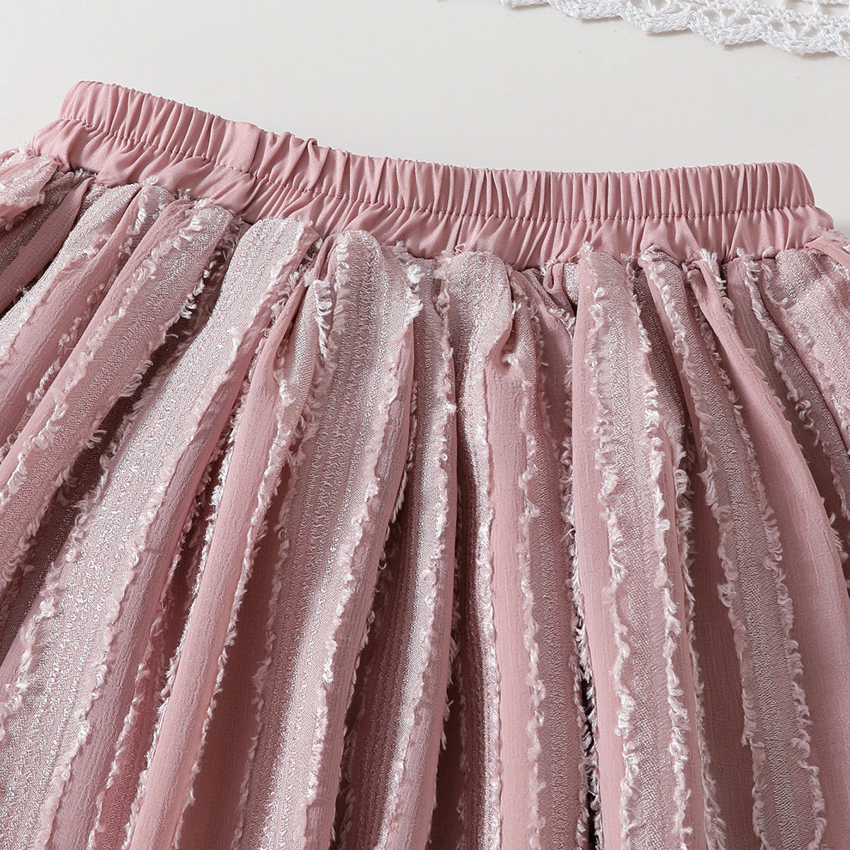 Girls Dusty Rose Self Stripes Ruffle Top With Skirts Set Sets