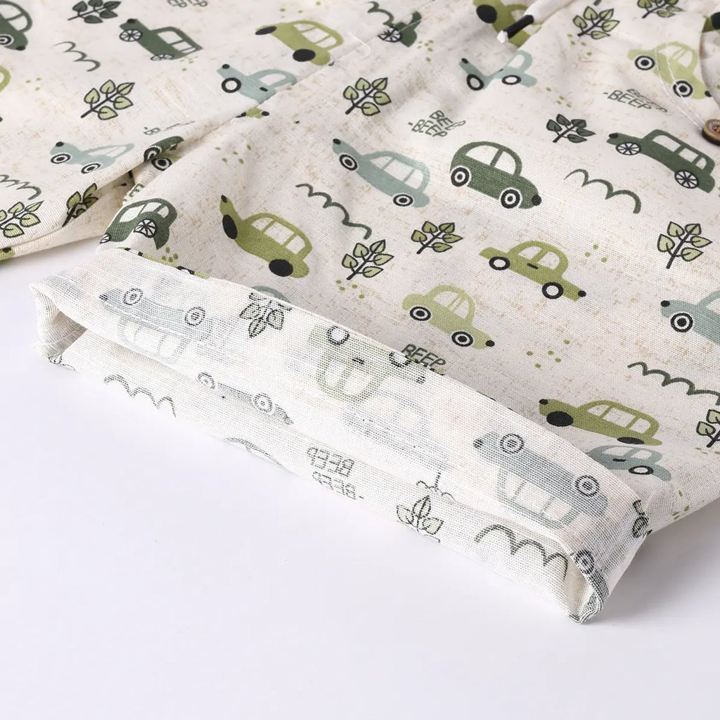 Boys Green Tropical Print T-shirt With Printed Shirt and Shorts Sets Sets