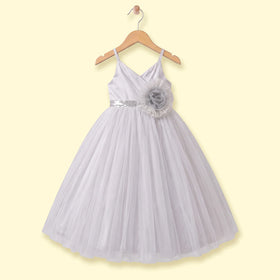 Girls Light Grey Floral Applique Sleeveless Fit & Flare Dress Party Dresses Light Grey 2-3 Y
