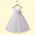 Girls Light Grey Floral Applique Sleeveless Fit & Flare Dress Party Dresses Light Grey 2-3 Y