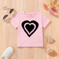 Girls Pink Heart Print Round Neck T-Shirt Tshirts Pink 1-2 Y