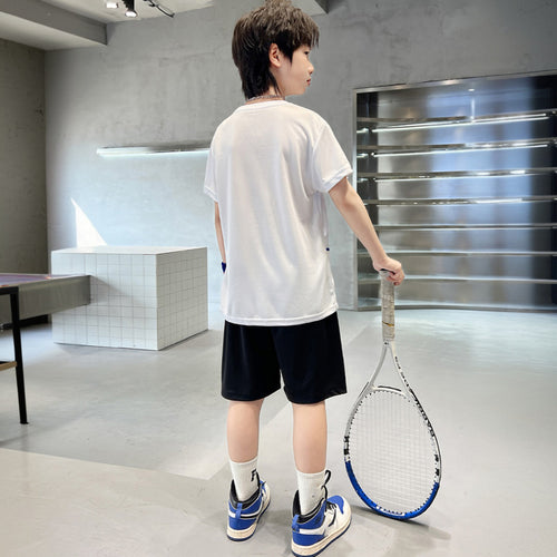 Boys White Typographic Sports Printed Summer T-Shirt With Shorts Set 2 pc. Sets