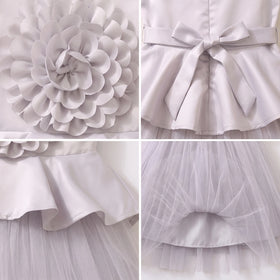 Girls Light Grey Floral Applique Sleeveless Fit & Flare Party Dress Party Dresses