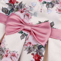 Girls Cream Floral Printed Sleeveless Fit & Flare Dress With Bow Detail Casual Dresses