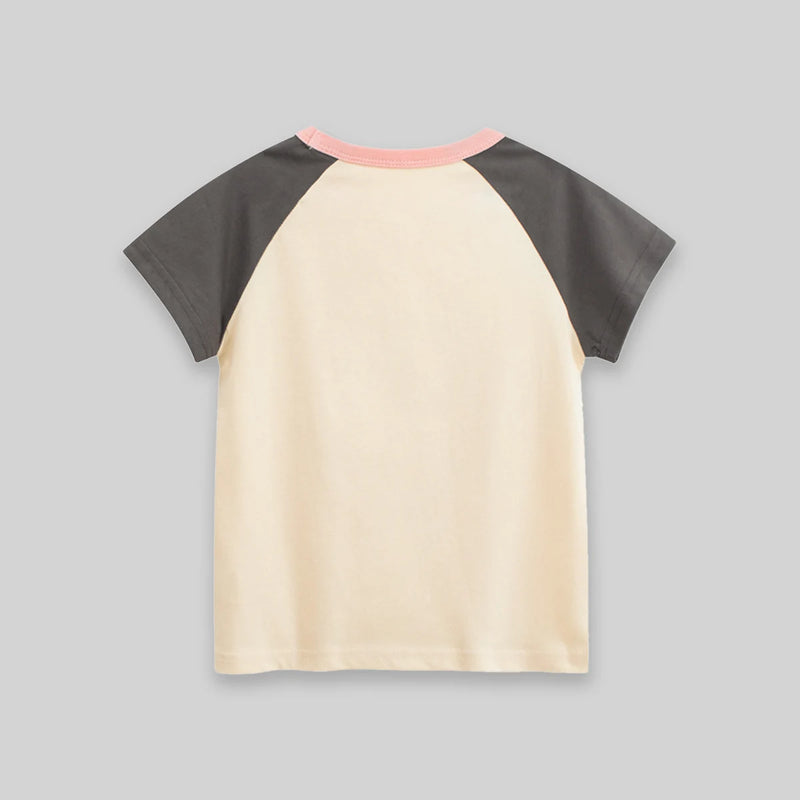 Girls Cream Graphics Raglan Sleeve T-Shirt Tshirts