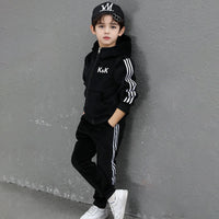 Boys Black Three Side Stripes Hooded Zip-up Jacket With Jogger Sets Sets