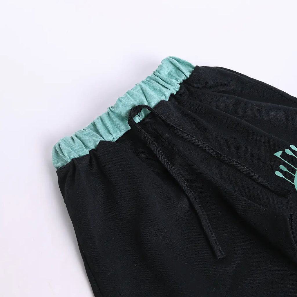 Boys Green Typographic Printed Short Sleeve T-shirts With Elasticated Shorts Sets Sets