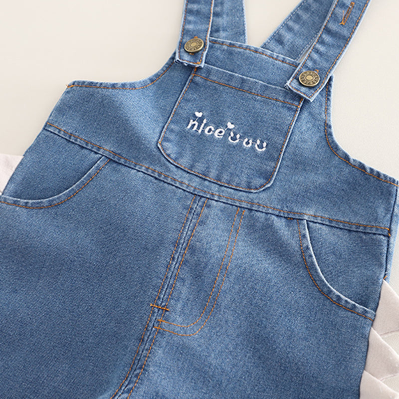 Boys Green Typographic Printed Short Sleeves Shirt With Denim Dungaree Set 2 pc. Sets