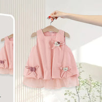 Girls Pink A-line Casual Dress With Bow Appliques Casual Dresses Pink 1-2 Y