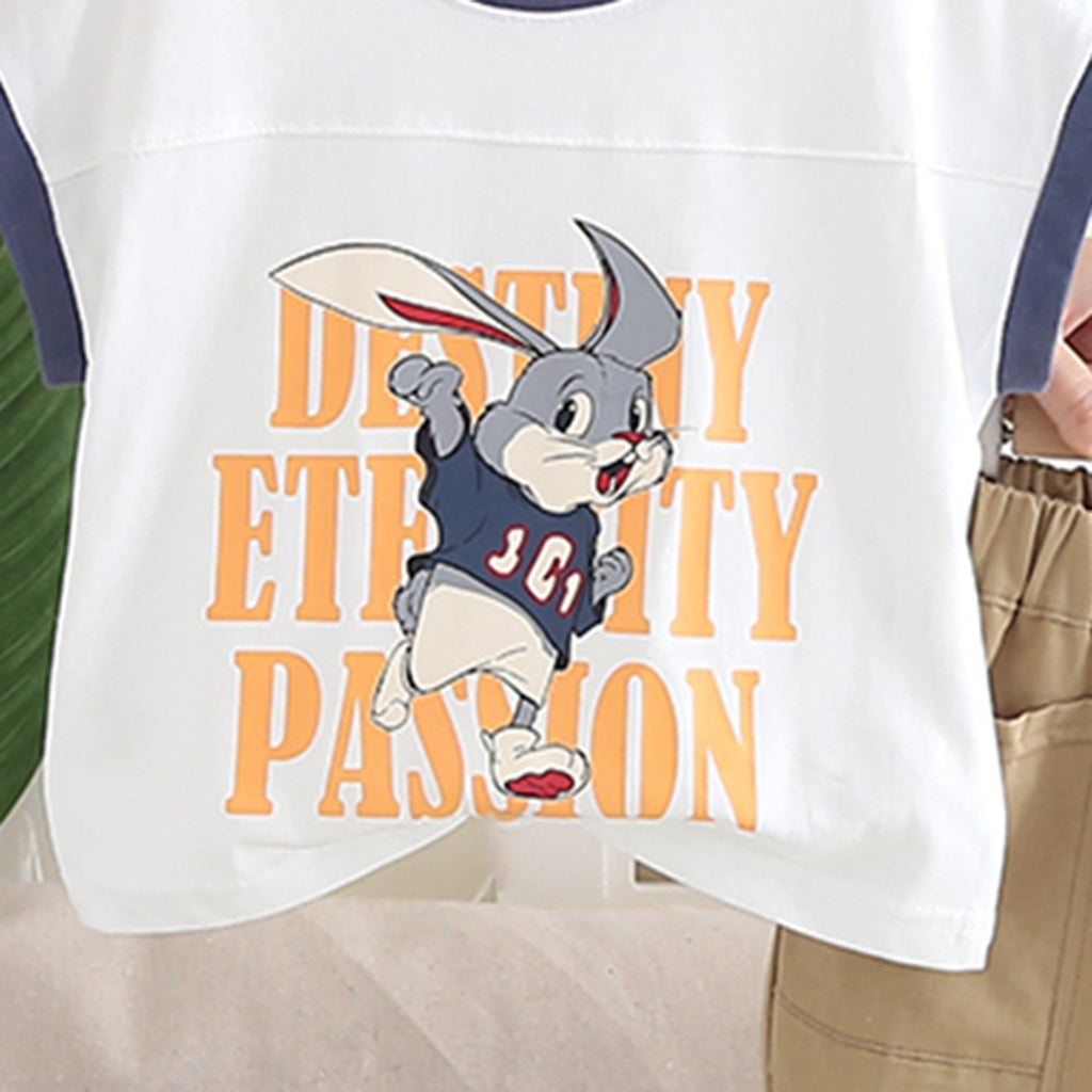 Boys White Graphic Extended Shoulder T-Shirt With Shorts Set 2 pc. Sets