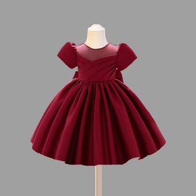 Girls Pleated Yoke Fit & Flare Party Dress Party Dresses Red 1-2 Y 