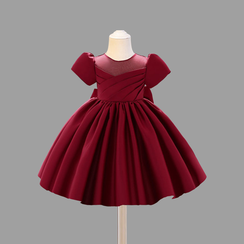 Girls Pleated Yoke Fit & Flare Party Dress Party Dresses Red 1-2 Y 