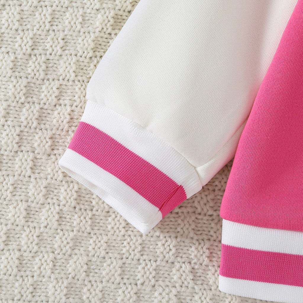 Girls Pink Solid Varsity Winter Jacket Coats & Jackets