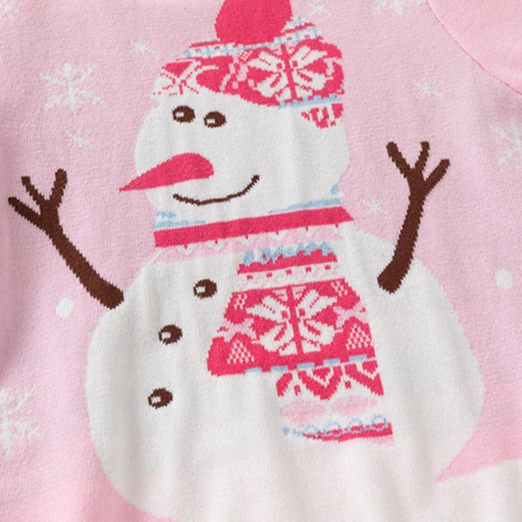 Girls Light Pink Self-Design Christmas Sweater Sweaters & Cardigans