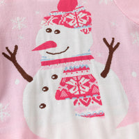 Girls Light Pink Self-Design Christmas Sweater Sweaters & Cardigans