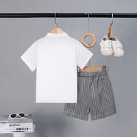 Boys Black Check Waist Coat With Polo T-Shirt And Shorts Set 3 pc. Sets