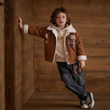 Boys Long Sleeves Light Brown Jacket With Sweatshirt And Pants Sets