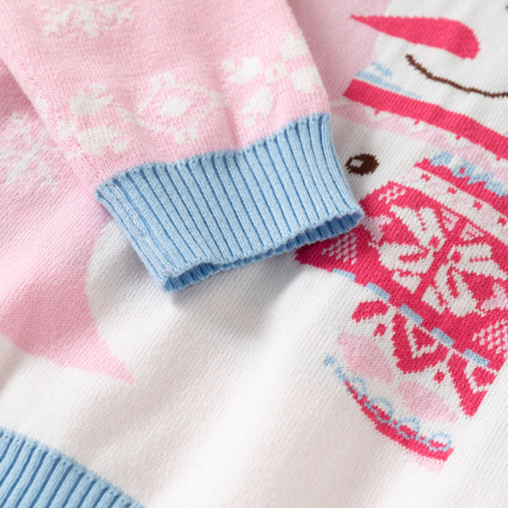 Girls Light Pink Self-Design Christmas Sweater Sweaters & Cardigans
